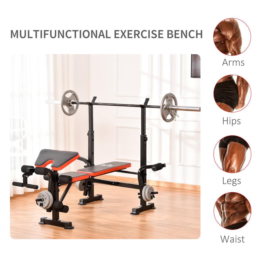 Adjustable Weight Bench with Leg Developer Barbell Rack for Weight Lifting and Strength Training Multifunctional Workout Station