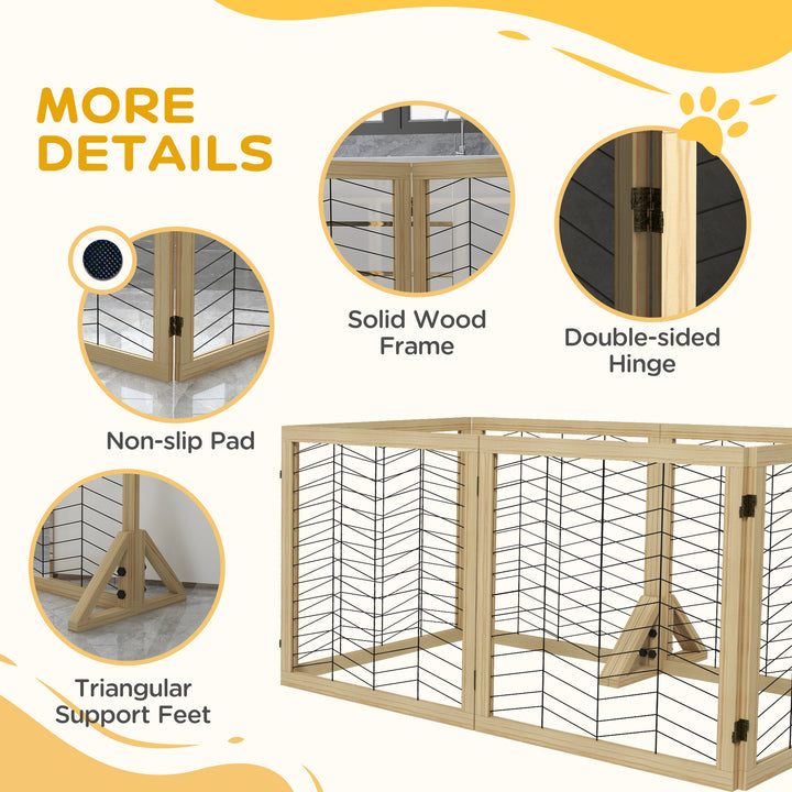 Pet Gate, Wooden Dog Barrier w/ 2PCS for Medium Dogs - Natural Wood Finish