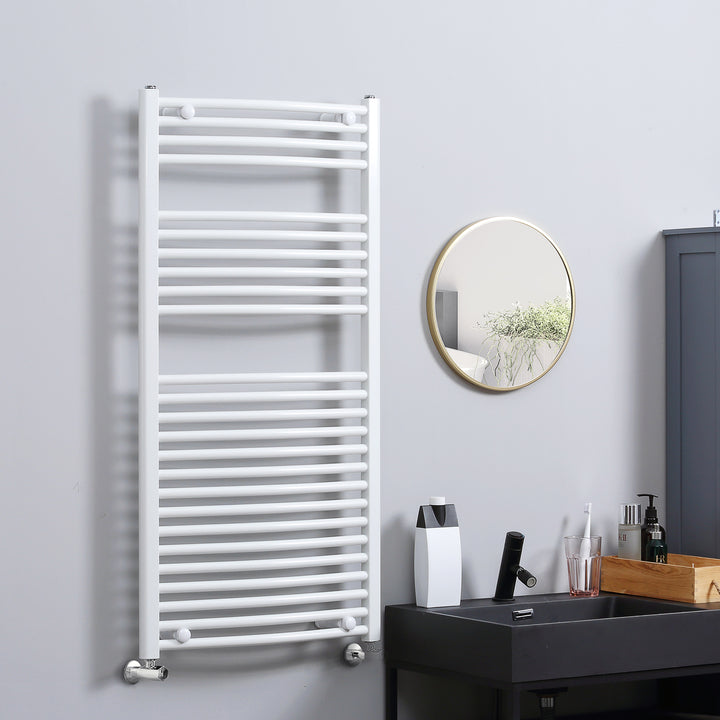 Straight Heated Towel Rail, Hydronic Bathroom Ladder Radiator Towel Warmer For Central Heating 600mm x 1200mm, White
