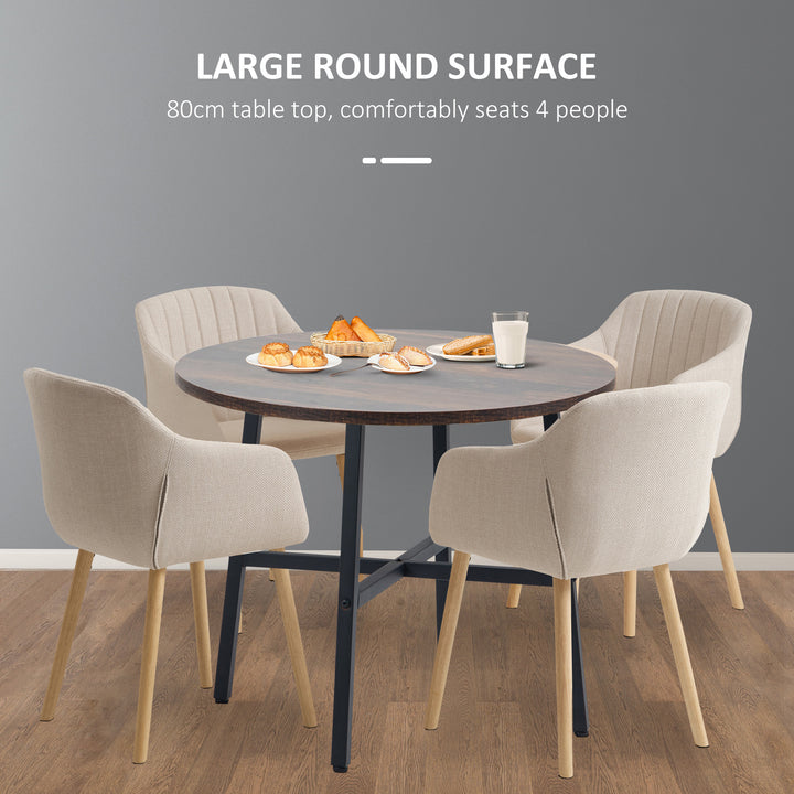 85cm Dining Room Table, Industrial Style Kitchen Table Round  with Steel Legs, Rustic Brown