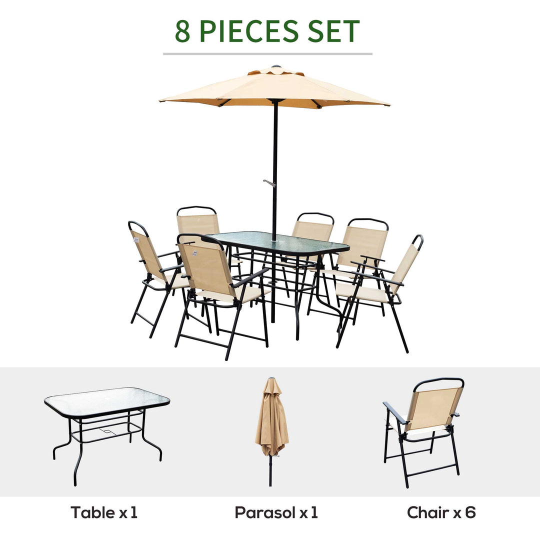 8 Pcs Dining Set W/Umbrella, Textilene-Beige