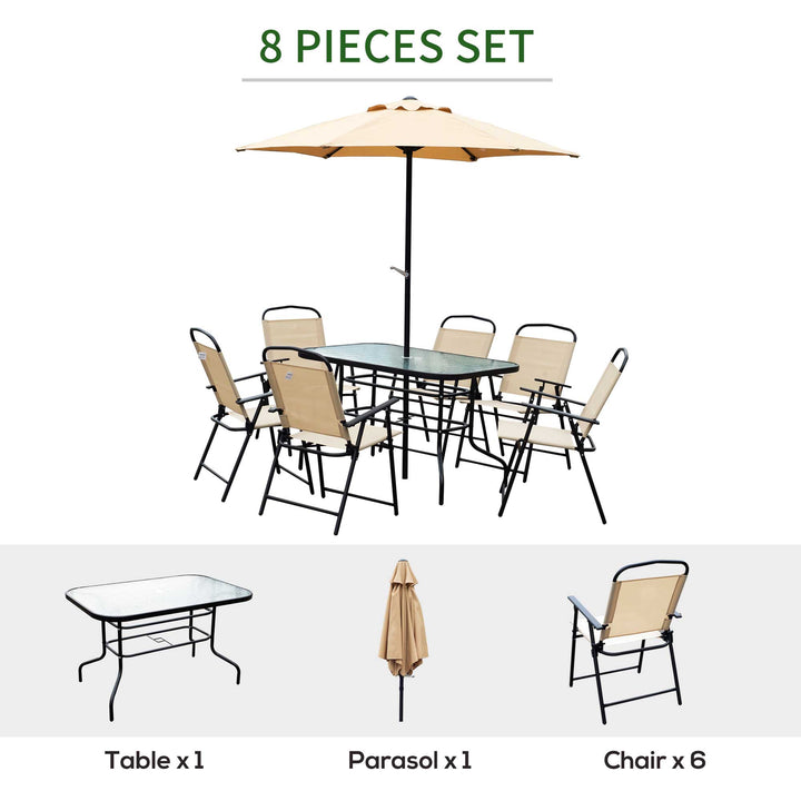 8 Pcs Dining Set W/Umbrella, Textilene-Beige
