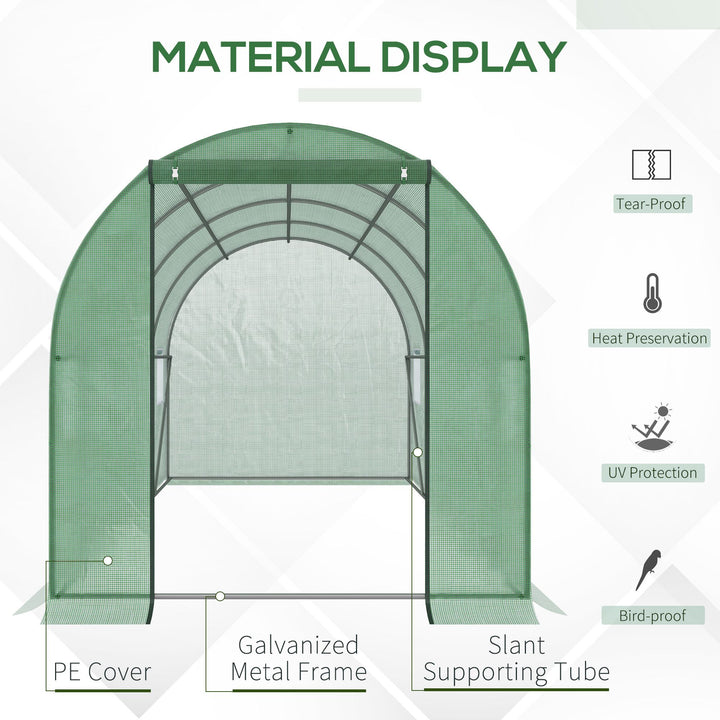 4x2 m Polytunnel Walk-in Greenhouse with Zip Door and Windows-Green