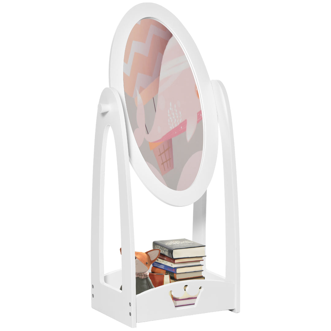 Free Standing Full Length Mirror, Child's Dressing Mirror with storage shelf 360° Rotation MDF, For 3- 8 Years Old, 40L x 30W x 104H cm