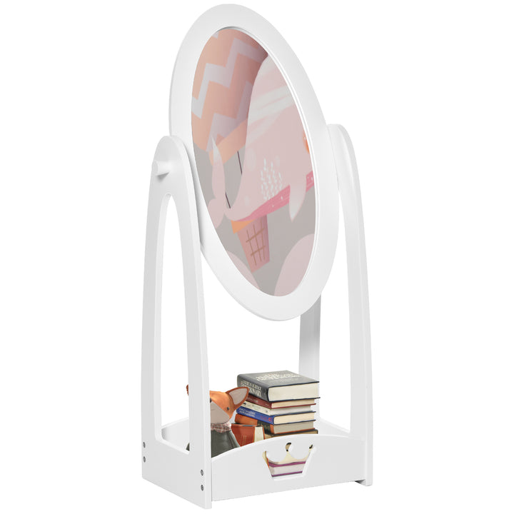 Free Standing Full Length Mirror, Child's Dressing Mirror with storage shelf 360° Rotation MDF, For 3- 8 Years Old, 40L x 30W x 104H cm