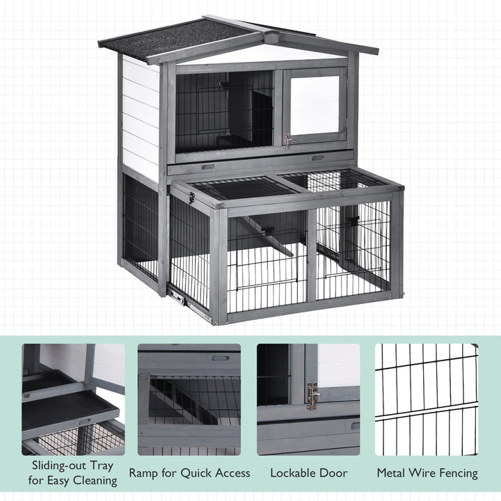Rabbits 2-Tier Fur Wood Outdoor Hutch Grey