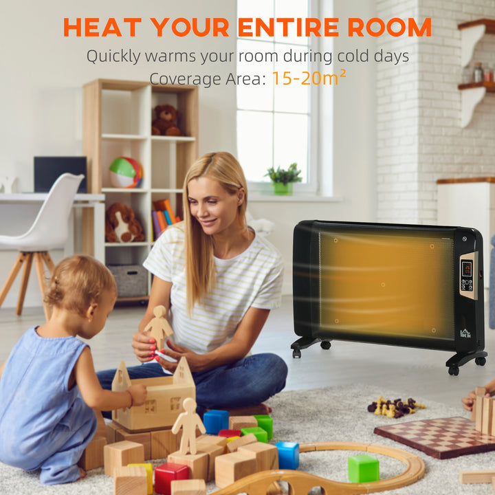 HOMCOM Mica Electric Space Heater, Portable Heater for Home with 2 Heat Settings, living room, study, garage, Adjustable Temperature 15-40°C, Black