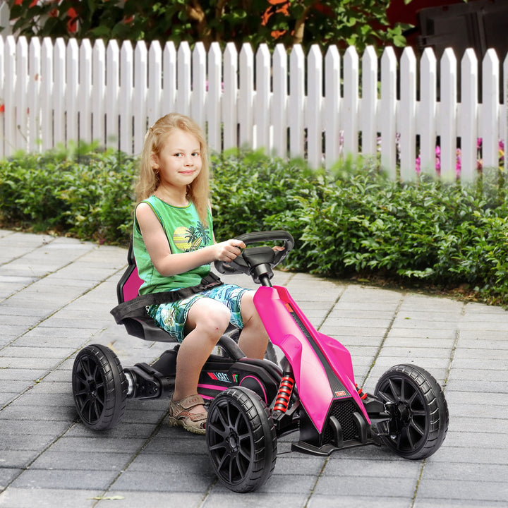 12V Electric Go Kart for Kids, Ride-On Racing Go Kart with Forward Reversing, Rechargeable Battery, 2 Speeds, for Boys Girls Aged 3-8 Years Old - Pink