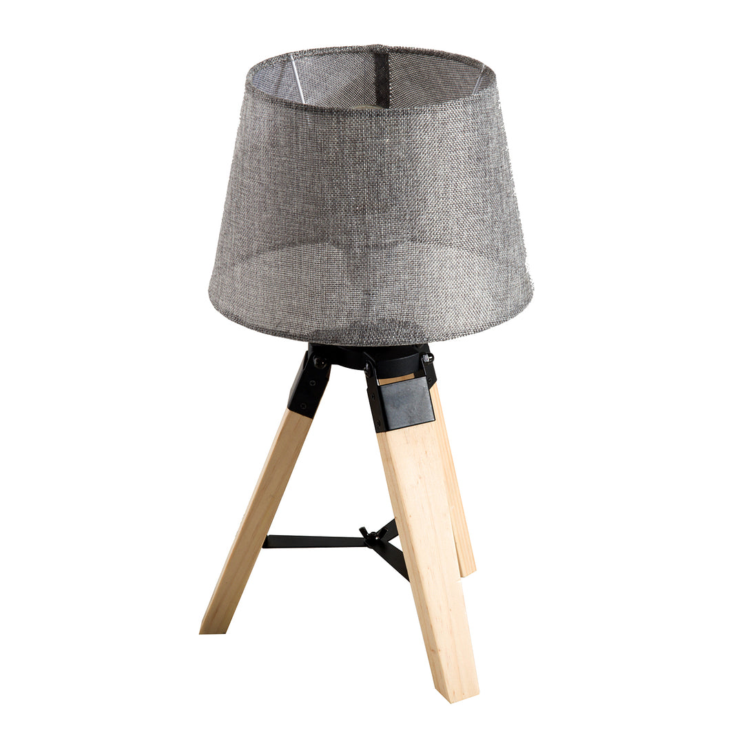 Wooden Tripod Table Lamp for Side, Desk or End Table with E27 Bulb Base（Grey Shade）