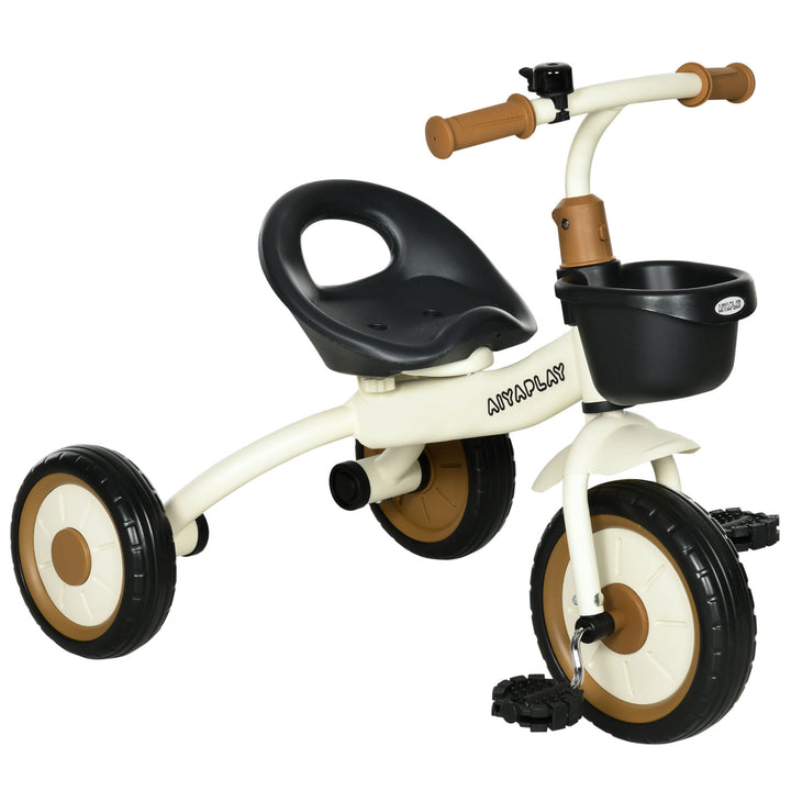 Kids Trike, Tricycle, with Adjustable Seat, Basket, Bell, for Ages 2-5 Years - White