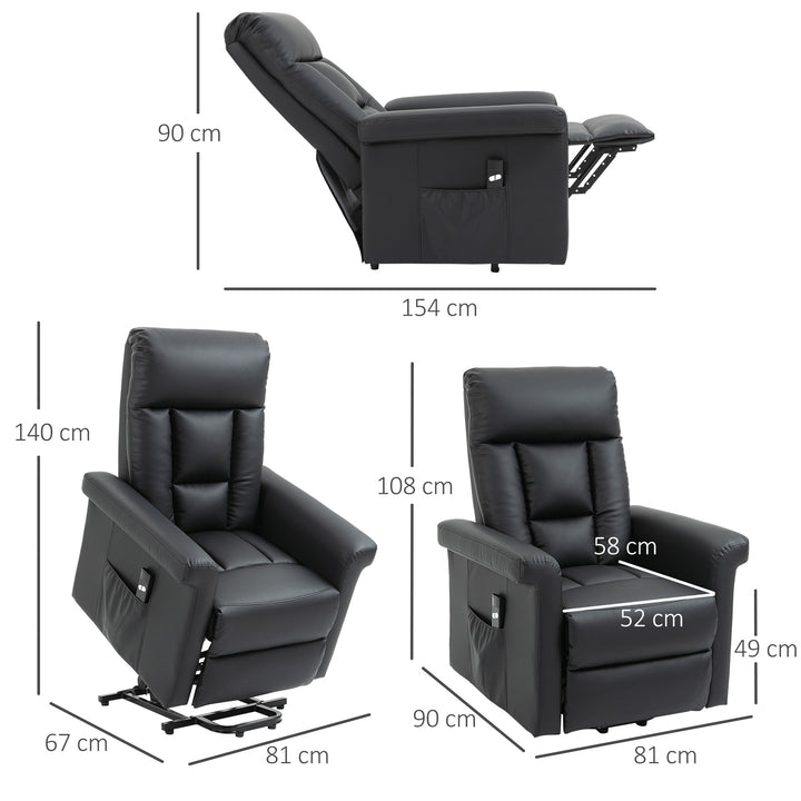 Power Lift Chair, PU Leather Recliner Sofa Chair for Elderly with Remote Control, Side Pocket, Black