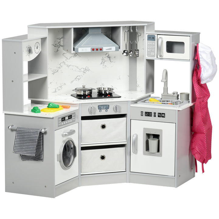 Toy Kitchen with Running Water, Lights Sounds for 3-6 Years Old - Grey