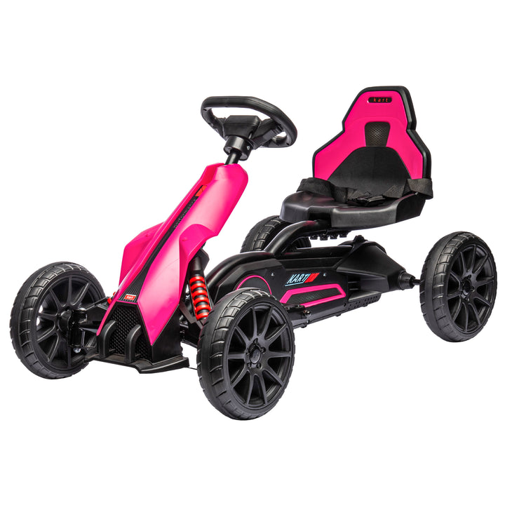 12V Electric Go Kart for Kids, Ride-On Racing Go Kart with Forward Reversing, Rechargeable Battery, 2 Speeds, for Boys Girls Aged 3-8 Years Old - Pink