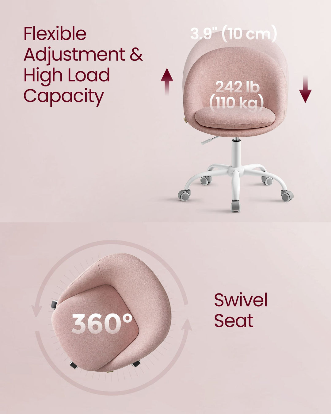 Office Chair with Cotton-Linen Fabric Jelly Pink