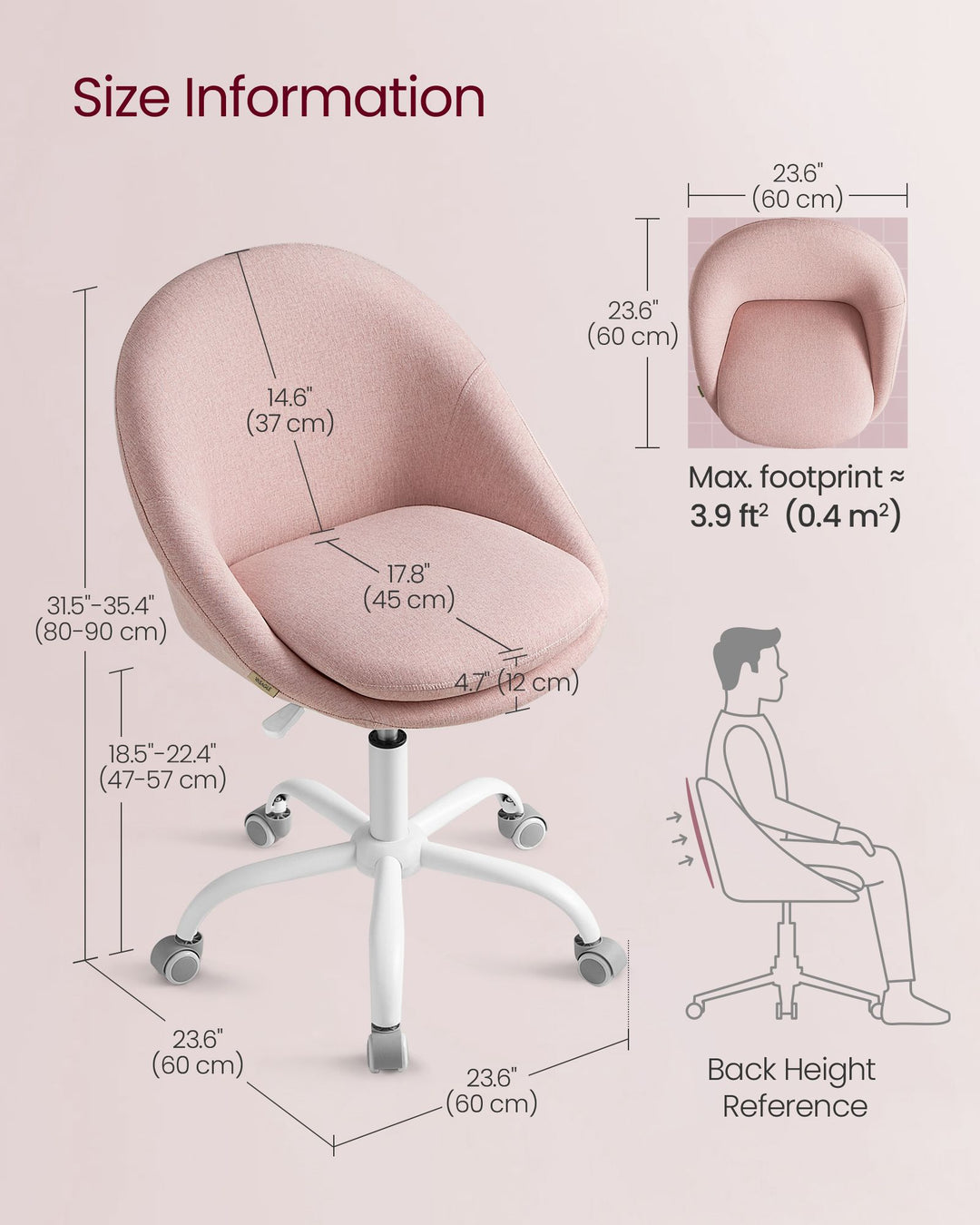 Office Chair with Cotton-Linen Fabric Jelly Pink