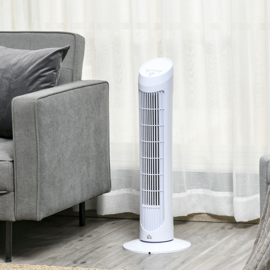 30" Oscillating Tower Fan 3 Speed Mode Ultra Slim Indoor Air Refresher Cooling Machine Noise Reduction - White