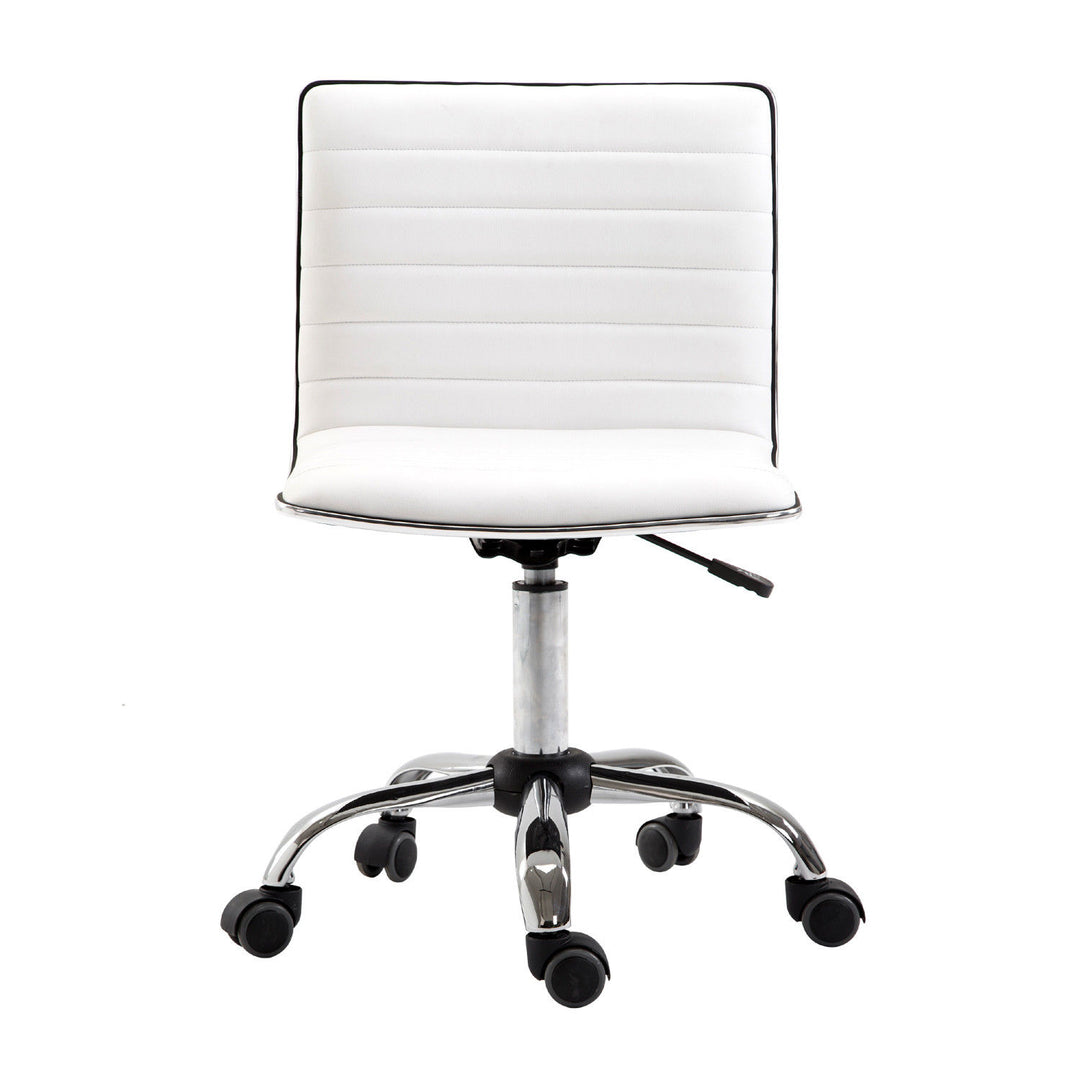 Adjustable Swivel Office Chair with Armless Mid-Back in PU Leather and Chrome Base - White