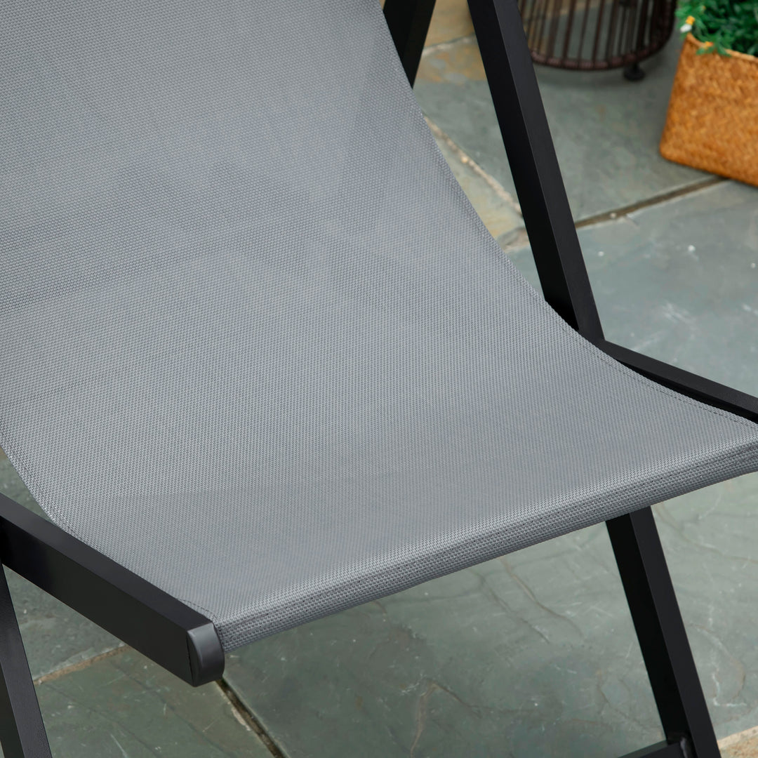 Set of 2 Folding Garden Beach Aluminium Frame Deck Chairs Deckchairs Seaside Folding Garden Patio Lounger, Grey