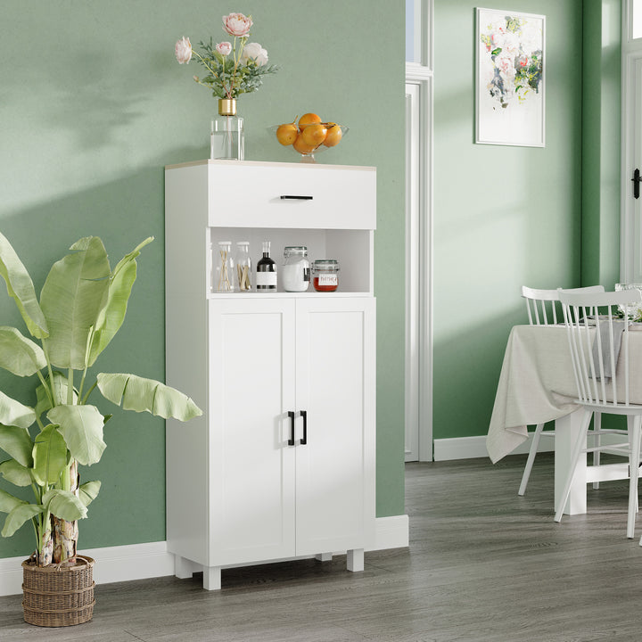 Freestanding Kitchen Cupboard, Nordic Storage Cabinet with Drawer - White