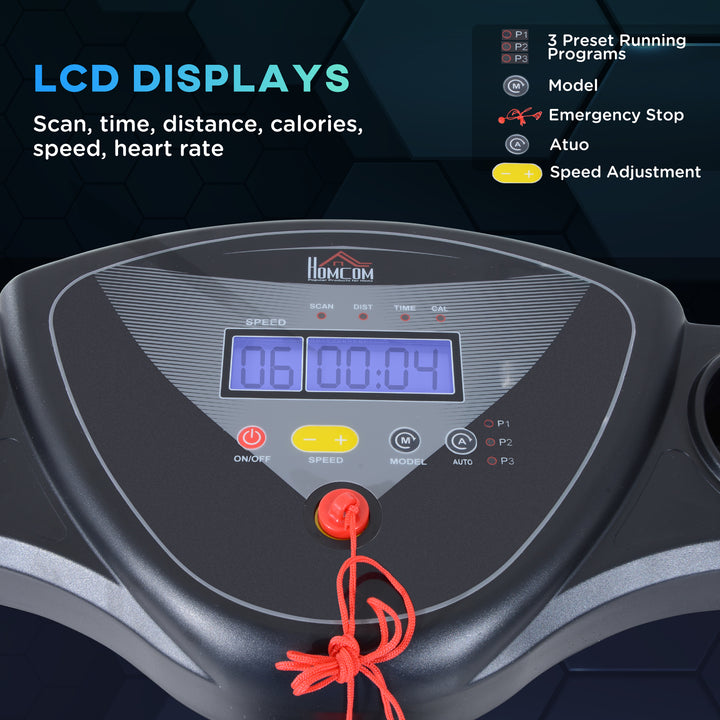 Foldable Motorised Treadmill Indoor Electric Adjustable Running Machine 3 Preset Programs w/ LCD Display, Cup Holders, Black