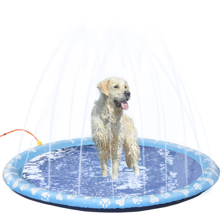 170cm Splash Pad Sprinkler for Pets Dog Bath Pool Water Game Mat Toy Non-slip Outdoor Backyard, Blue