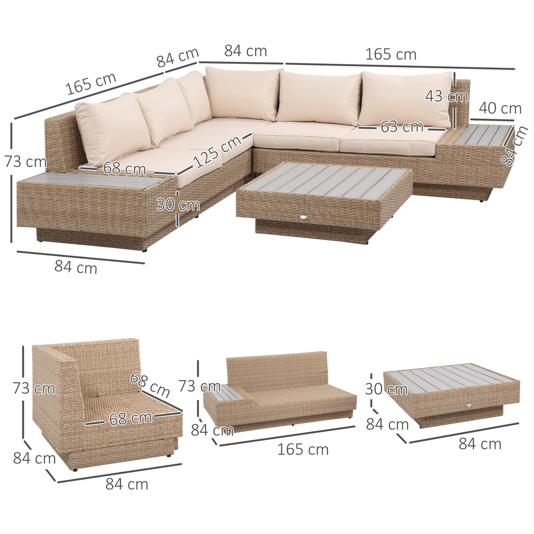 5-Seater Rattan Garden Furniture Outdoor Sectional Corner Sofa and Coffee Table Set  Conservatory Wicker Weave w/ Armrest Cushions, Beige