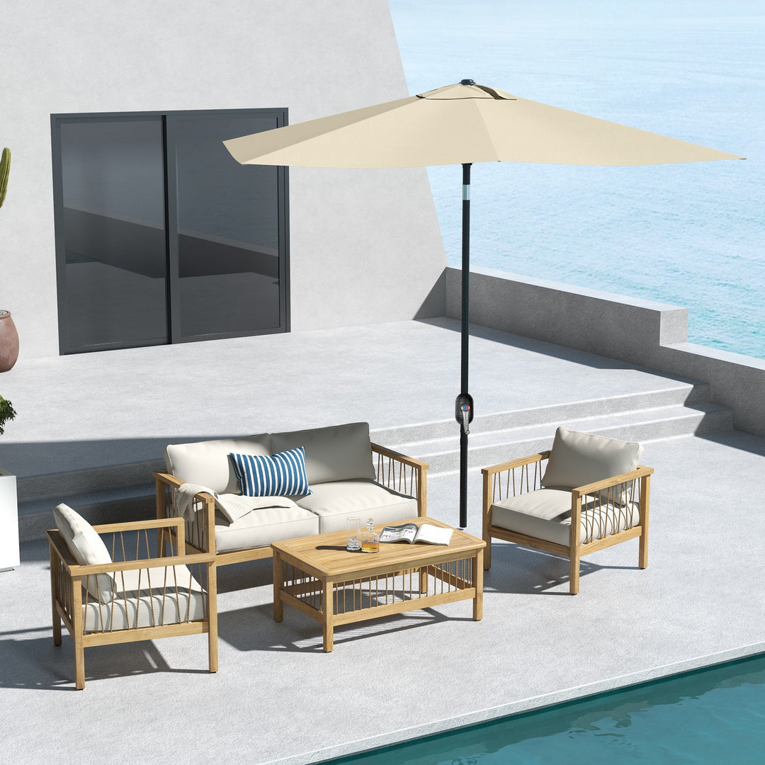 Outsunny 2 x 3m Garden Parasol Umbrella, Rectangular Market Umbrella Patio, Outdoor Table Umbrellas with Crank &amp; Push Button Tilt, Cream White