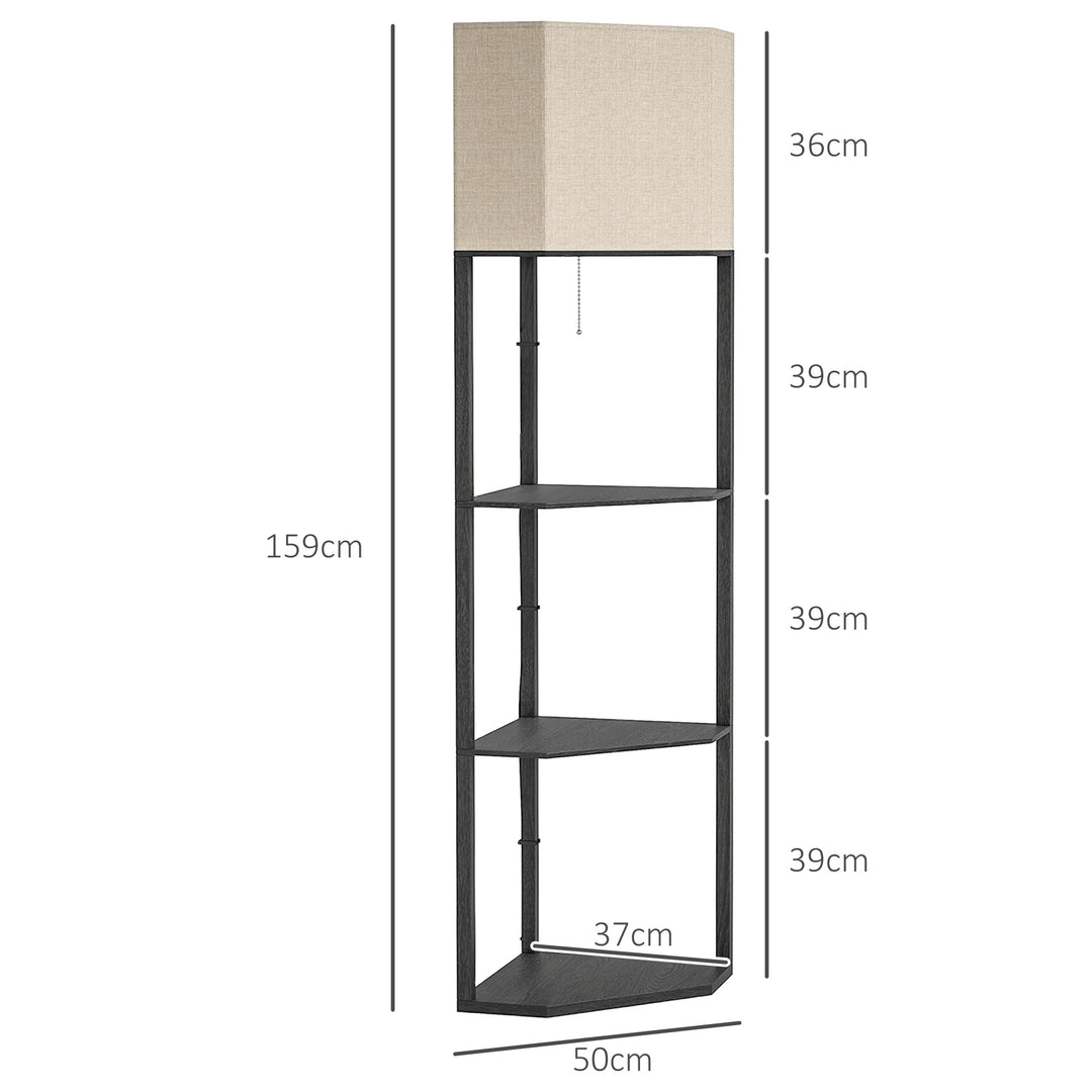 Corner Floor Lamp with Shelves, Modern Tall Standing Lamps for Living Room, Bedroom, with Pull Chain Switch (Bulb not Included), Black