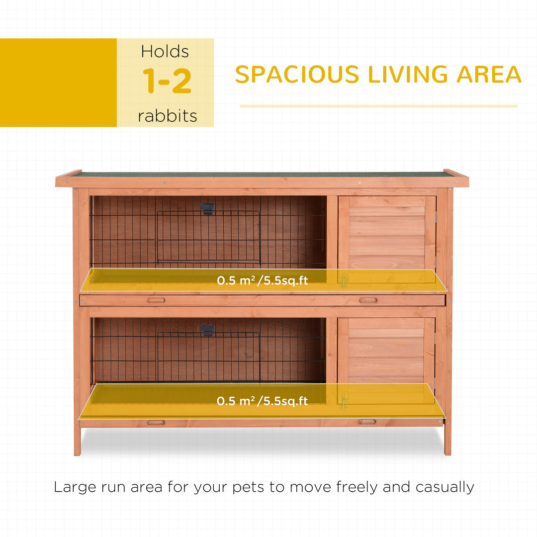 PawHut Double Decker Rabbit Hutch 4FT Guinea Pig Cage with No Leak Trays for Outdoor, Orange