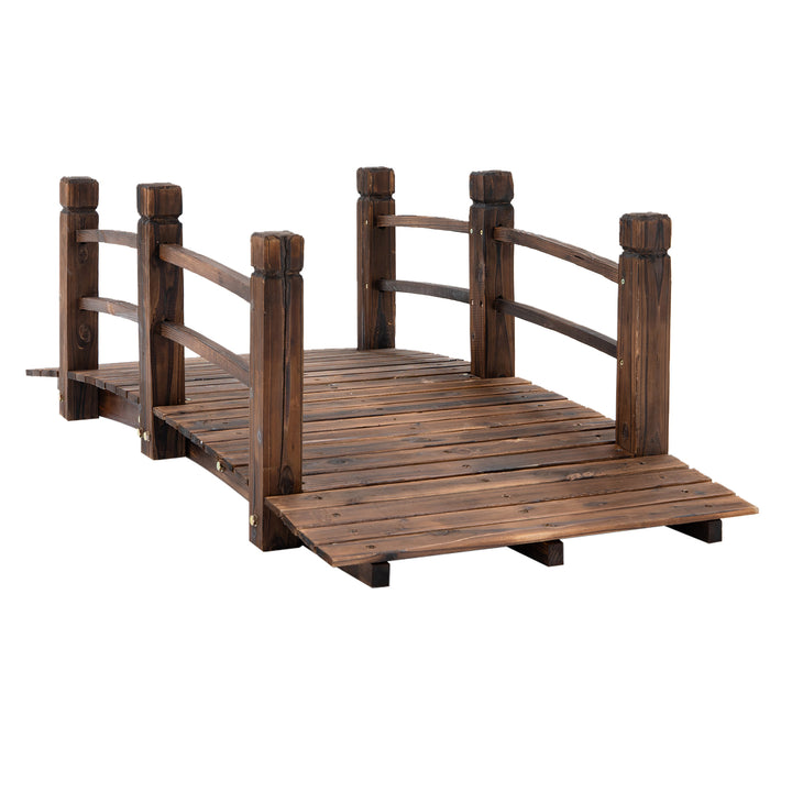 Wooden Garden Bridge Lawn DŽcor Stained Finish Arc Outdoor Pond Walkway w/ Railings