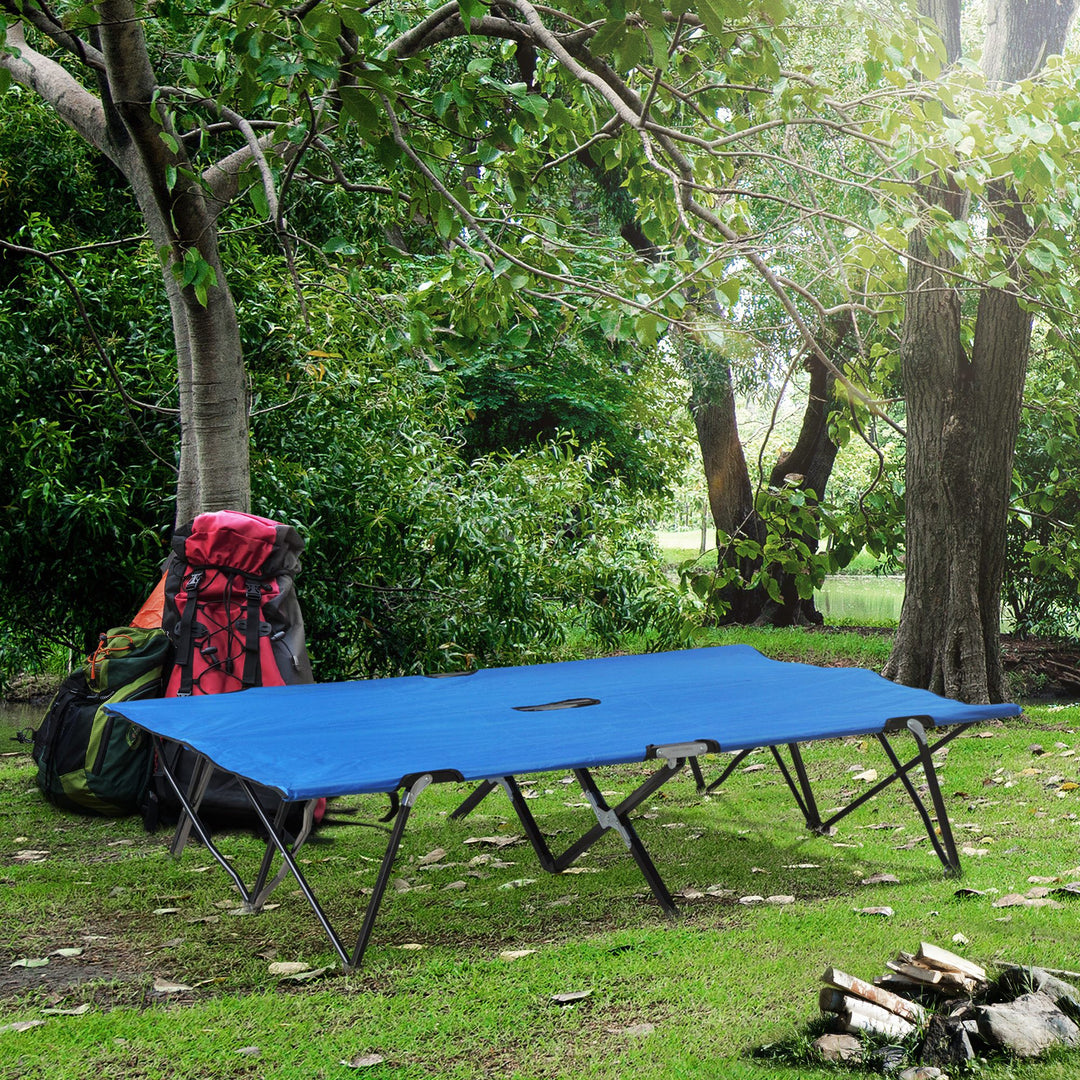 Double Camping Cot Foldable Sunbed Outdoor Patio Sleeping Bed Super Light w/ Carr Bag (Blue)