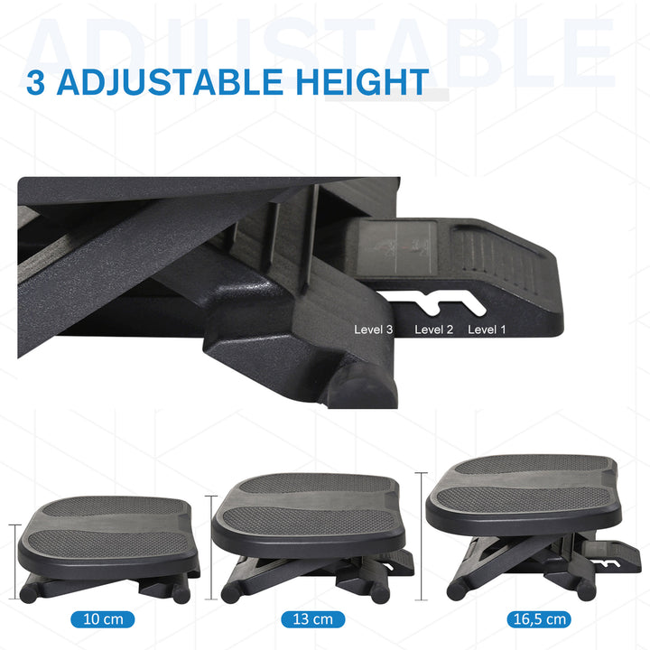 Footrest Adjustable Height & Angle 0-30 Degree for Better Posture at Office Black