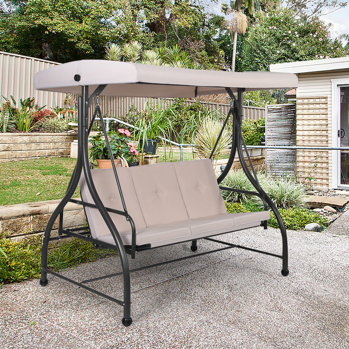Garden Swing Chair with Adjustable Canopy and Cushions-Beige