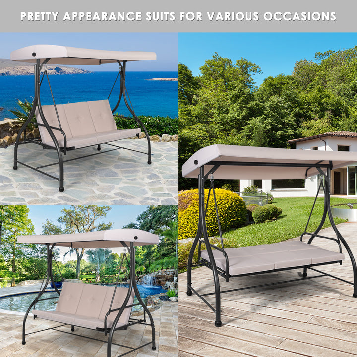 Garden Swing Chair with Adjustable Canopy and Cushions-Beige