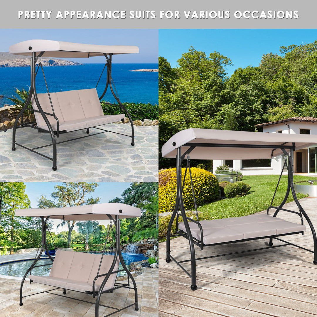 Garden Swing Chair with Adjustable Canopy and Cushions-Beige