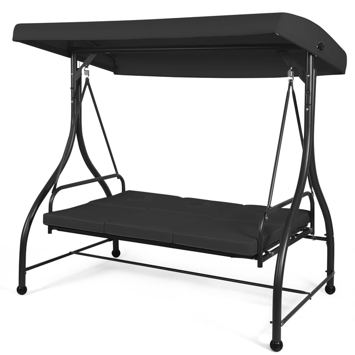 Garden Swing Chair with Adjustable Canopy and Cushions-Black