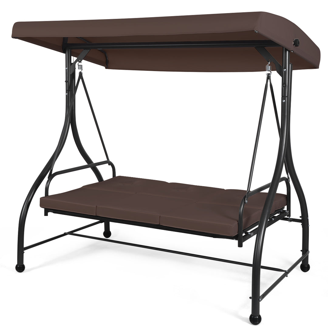 Garden Swing Chair with Adjustable Canopy- Brown