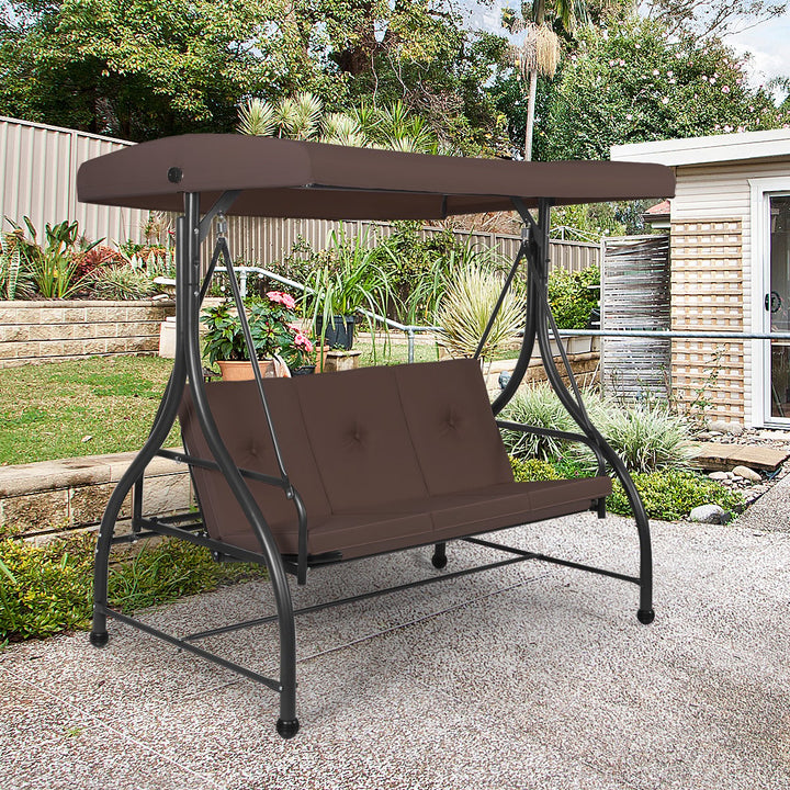 Garden Swing Chair with Adjustable Canopy- Brown