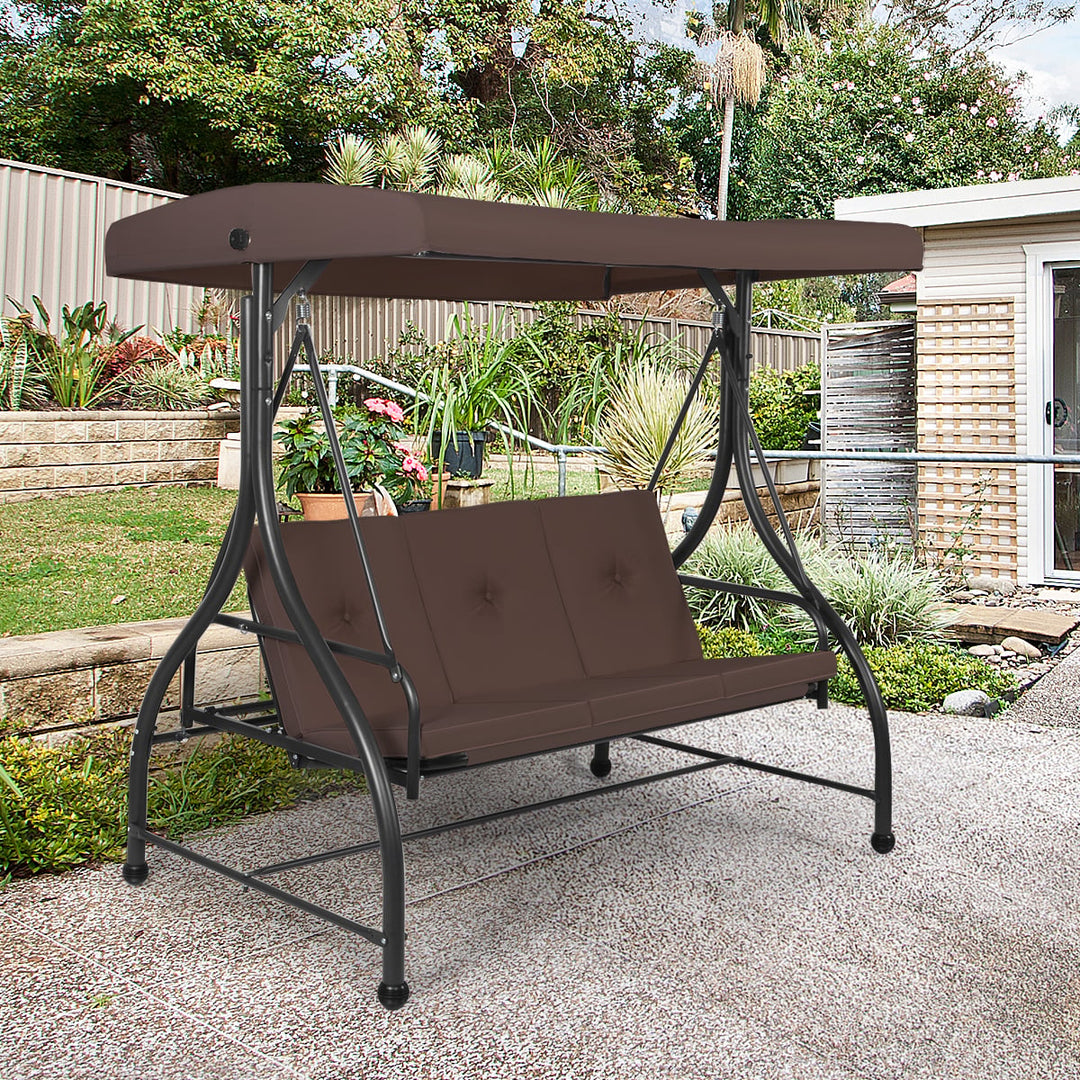 Garden Swing Chair with Adjustable Canopy- Brown