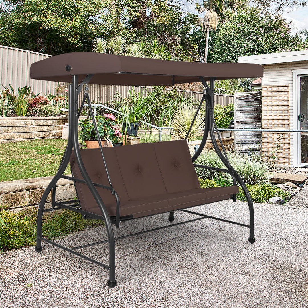 Garden Swing Chair with Adjustable Canopy- Brown