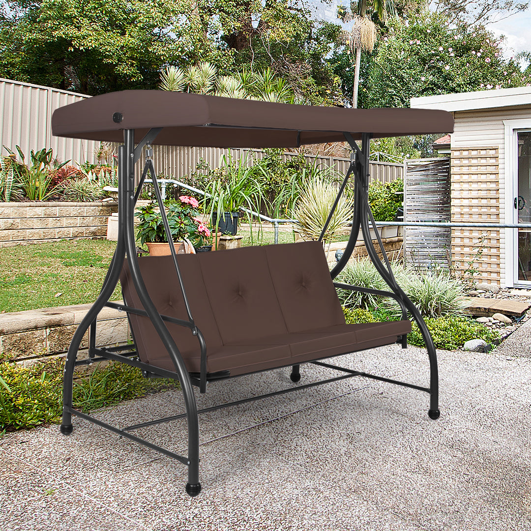 Garden Swing Chair with Adjustable Canopy- Brown