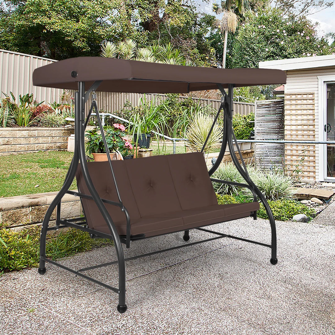 Garden Swing Chair with Adjustable Canopy- Brown