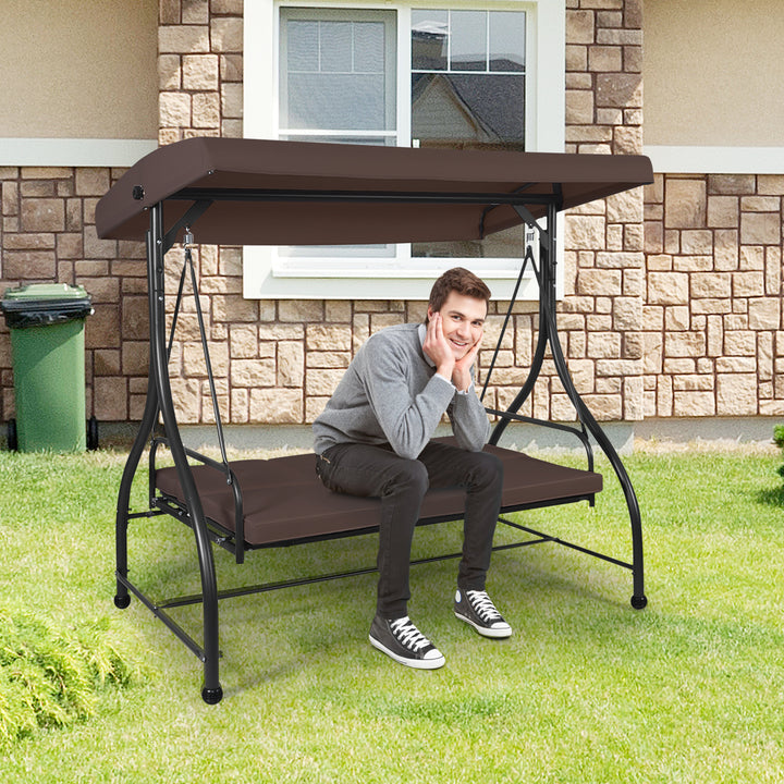 Garden Swing Chair with Adjustable Canopy- Brown