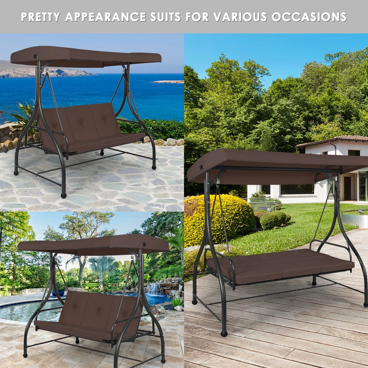 Garden Swing Chair with Adjustable Canopy- Brown