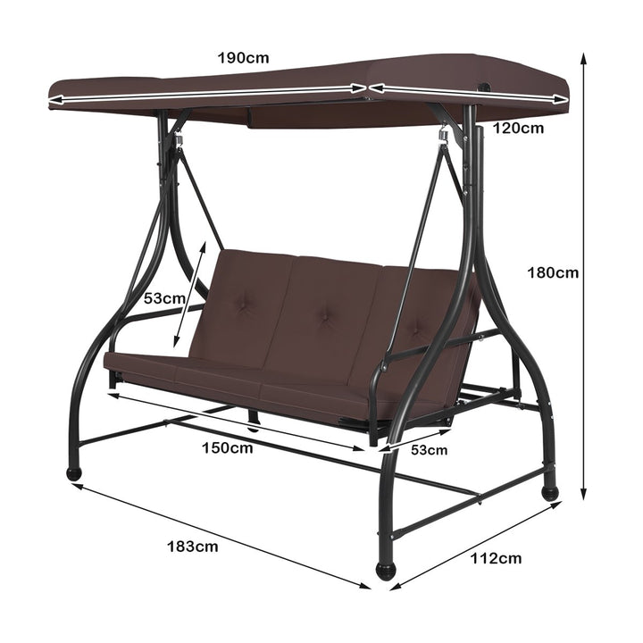 Garden Swing Chair with Adjustable Canopy- Brown