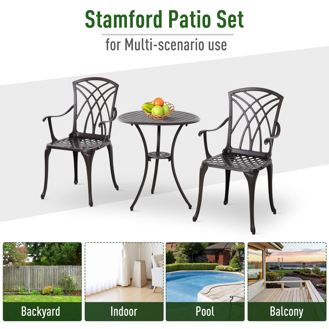 Patio Cast Aluminium 3 PCS Bistro Set Coffee Table & 2 Chairs Set Outdoor Garden Furniture Set