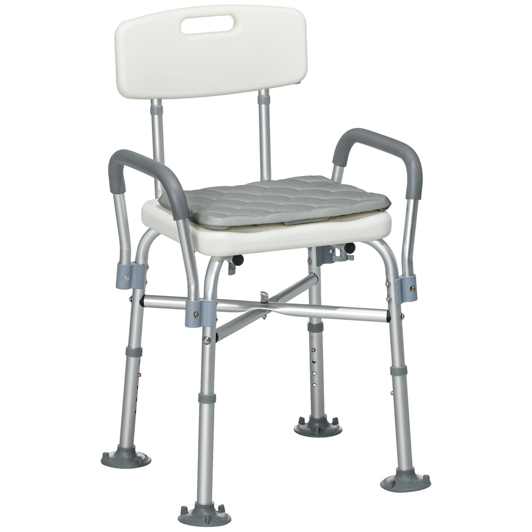 Aluminium Shower Chair with Backs and Arms, Height Adjustable Shower Seat with Removable Padded Cushion, Bath Stool for Seniors, Disabled, Pregnant, White