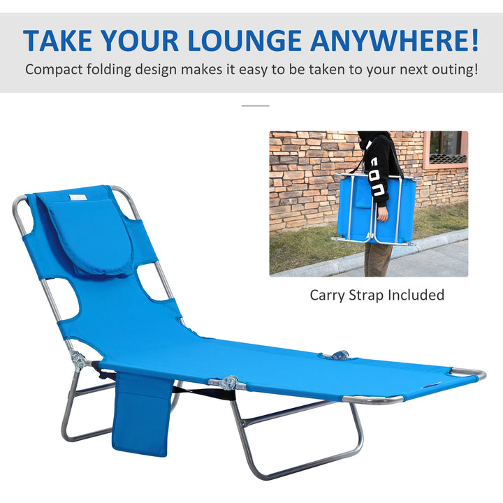 Beach Chaise Lounge with Face Cavity & Arm Slots, Portable Sun Lounger, Reclining Lounge Chair 5-position Adjustable Backrest, Blue