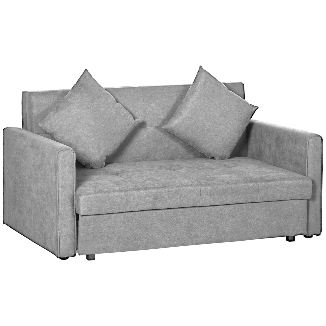 2 Seater Sofa Bed, Convertible Bed Settee, Modern Fabric Loveseat Sofa Couch w/ Cushions, Hidden Storage for Guest Room, Light Grey