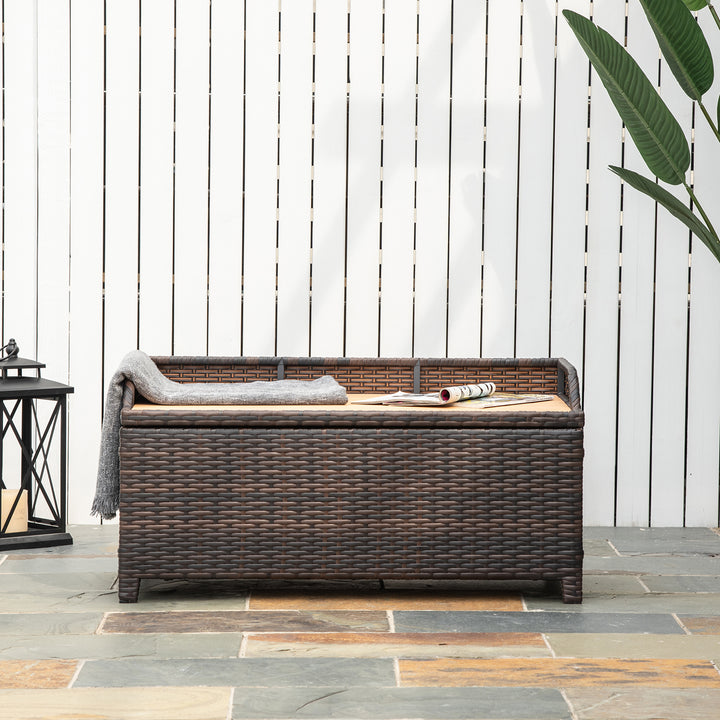 Patio PE Rattan Wicker Storage Basket Box Bench Seat Furniture w/ Cushion Brown